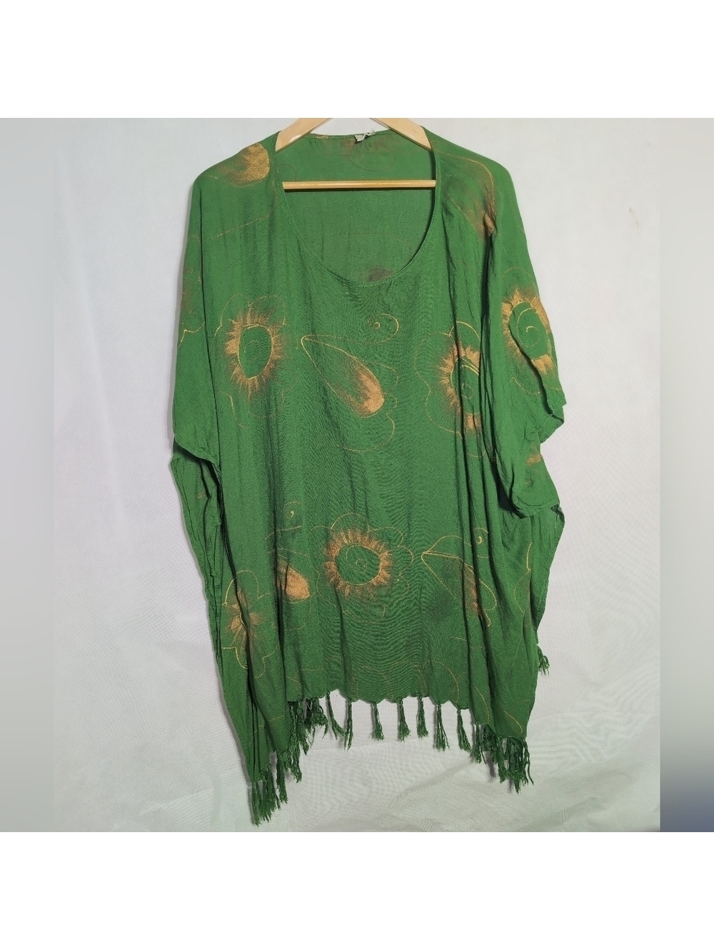 Bali Collection Emerald Green Fringed Poncho Batik One Size